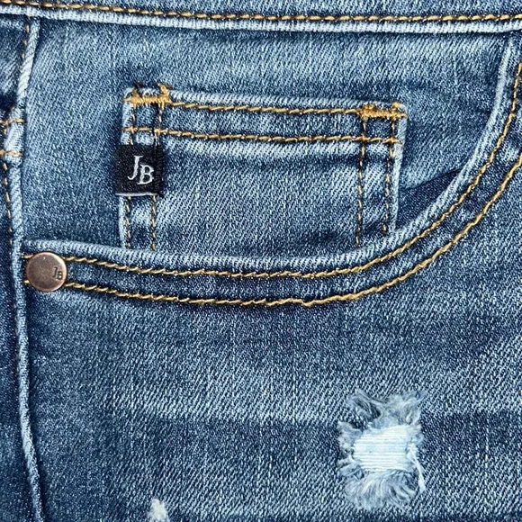 Judy Blue Distressed Blue Jeans with Red Plaid Accents - Picture 5 of 6